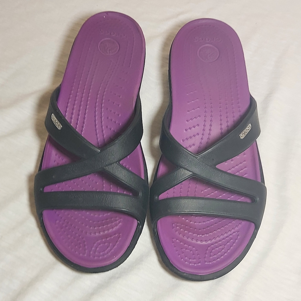 Women's Crocs Patricia Mini Wedge Sandals Purple Strap Slip On Size W 9